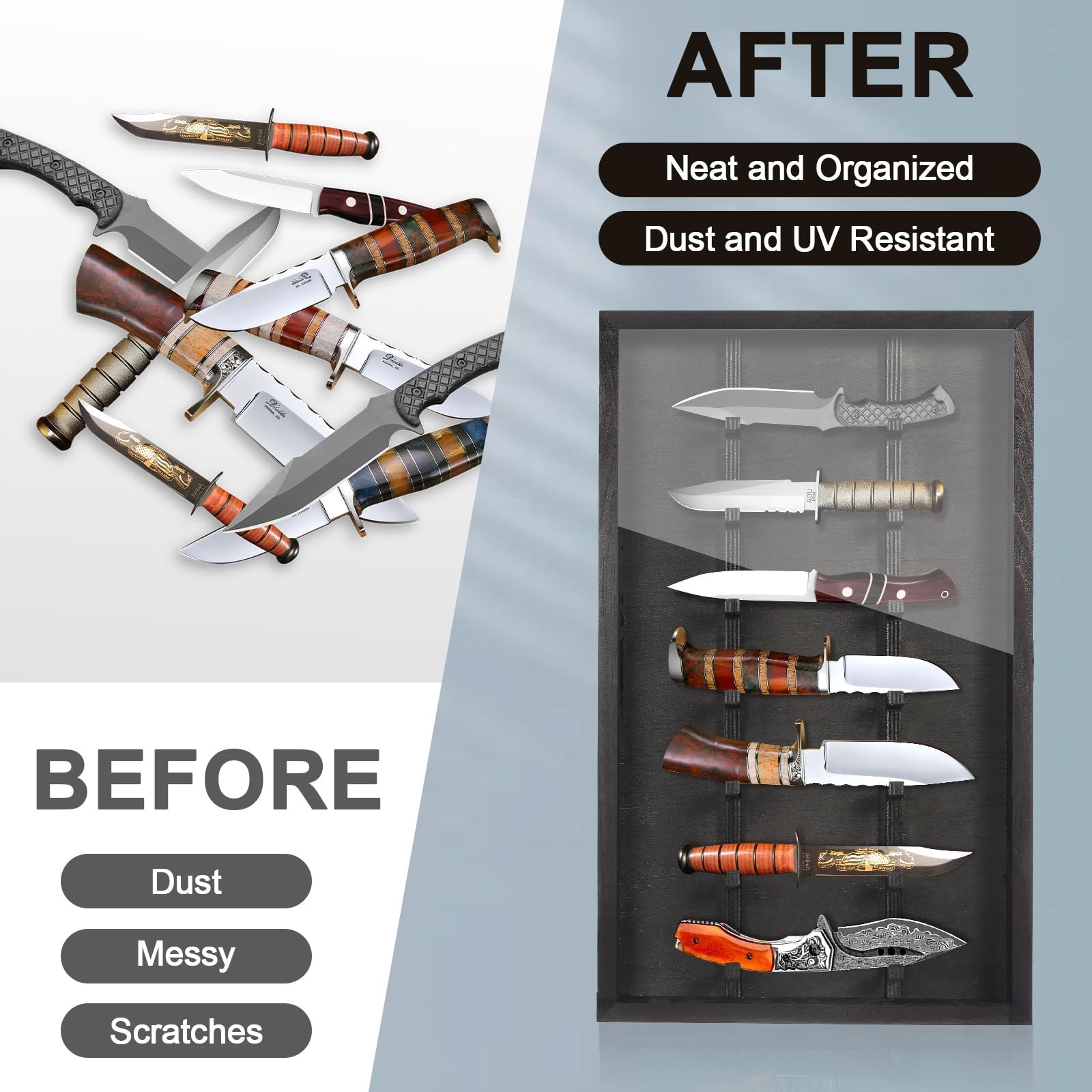 Knife Display Case with Lockable Clear Acrylic Door, Wall Mount Wooden Knife Dis