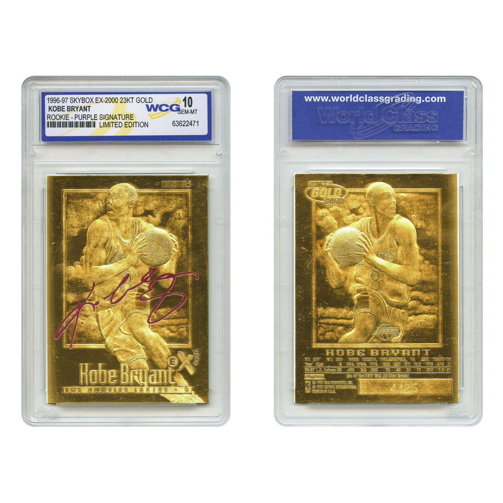 1996-97 KOBE BRYANT EX-2000 Credentials 23K GOLD ROOKIE RC (Purple) GEM MINT 10
