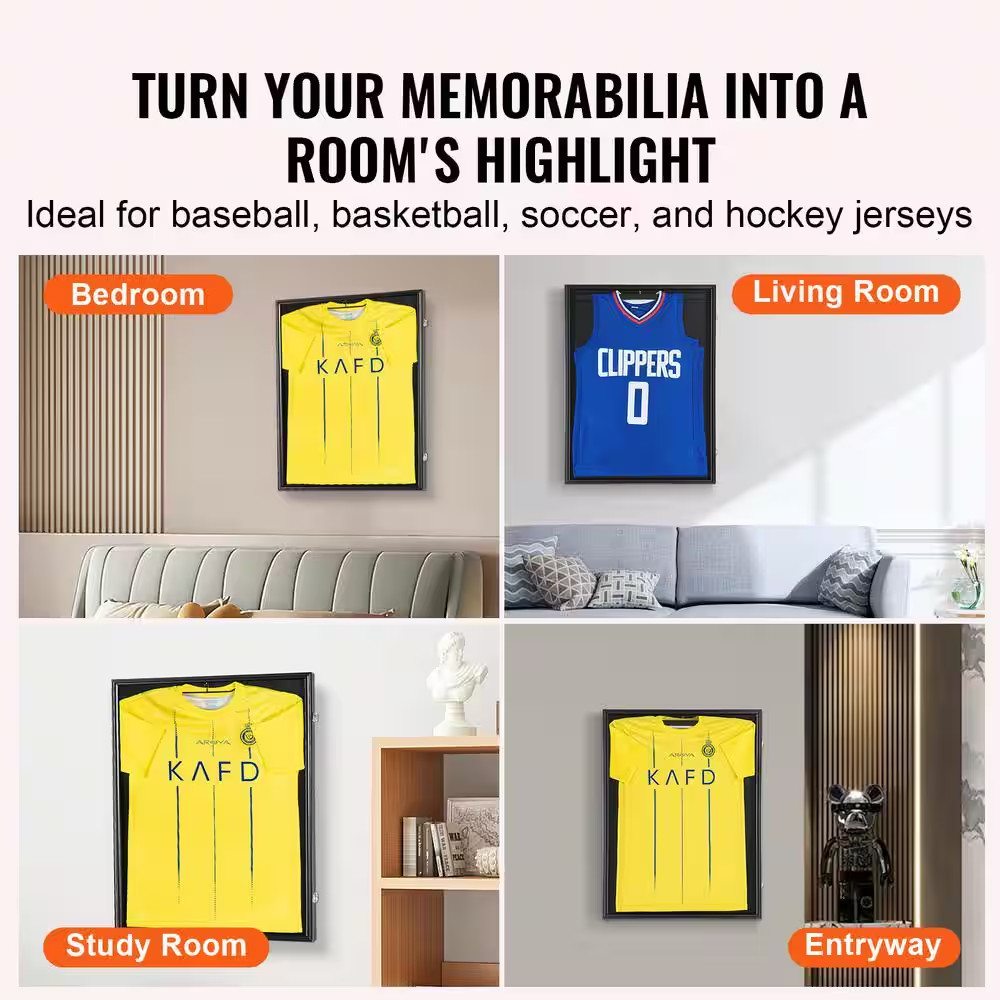 Black Jersey Display Frame Case 23.3 X 31.2 X 1.5In. Lockable Sport Jersey Shado