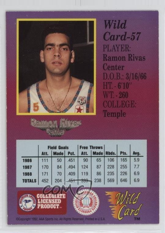 1992 Wild Card Collegiate 5 Stripe Ramon Rivas #57 0nr3