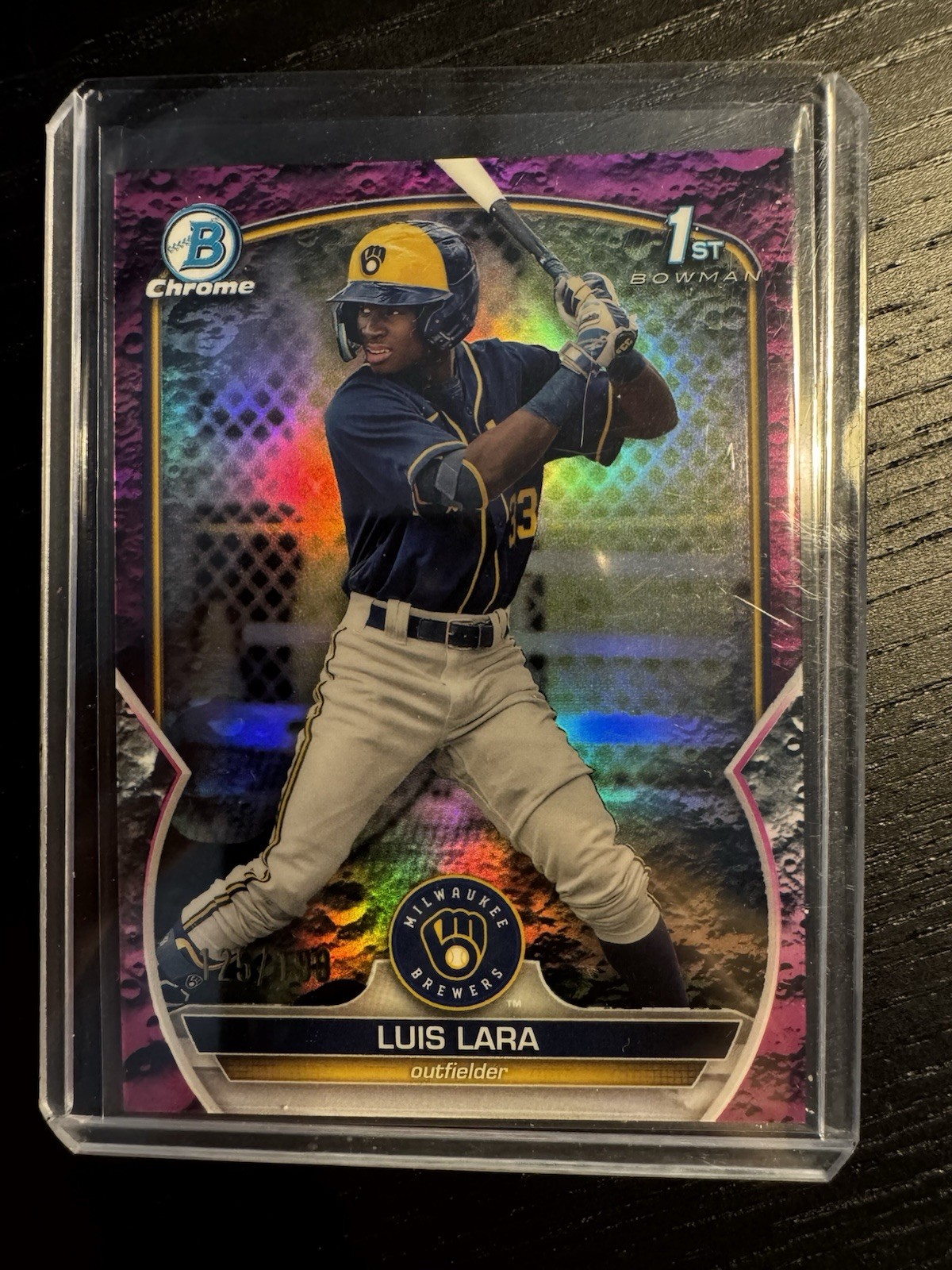 2023 Bowman Chrome Prospects Luis Lara #BCP-100 Fuschia Lunar /199 Brewers