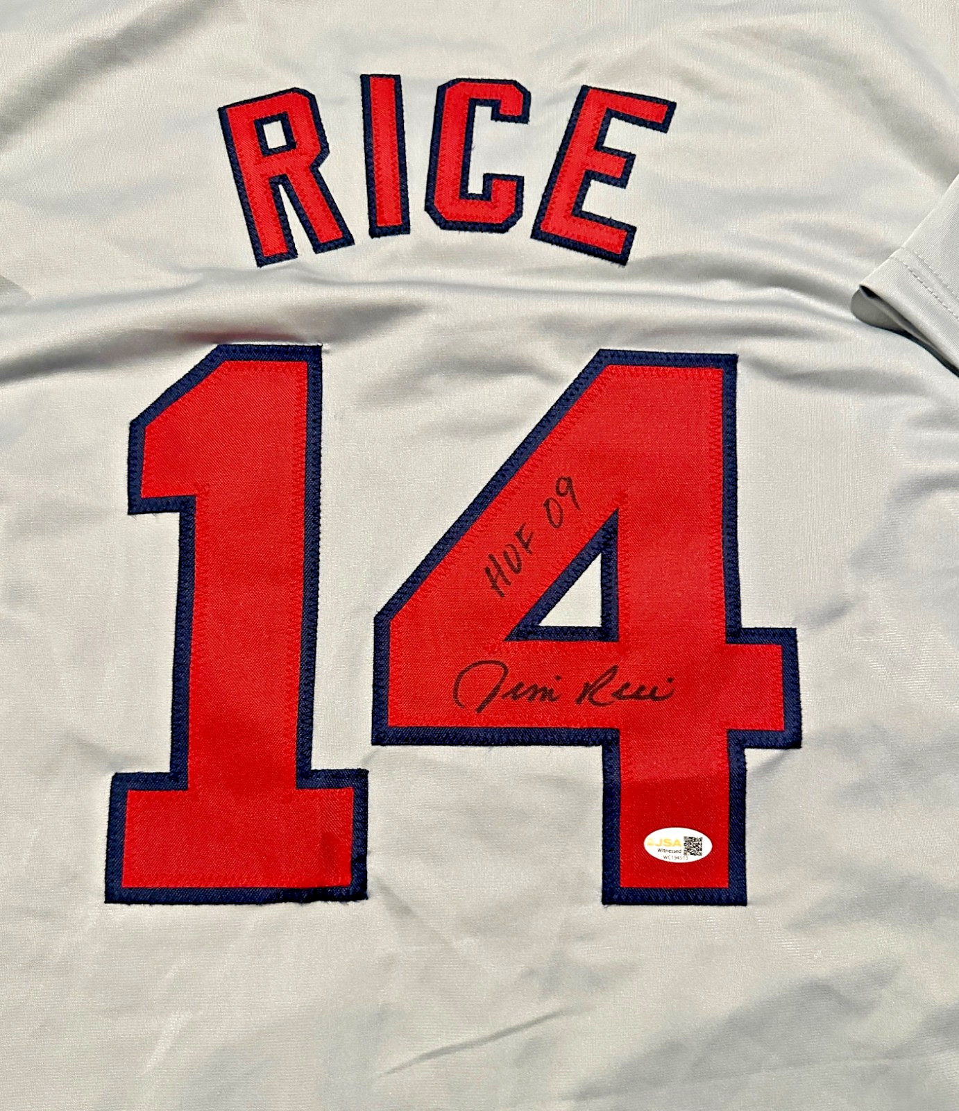 Jim Rice Autographed Boston Red Sox custom style jersey HOF 09 COA=JSA