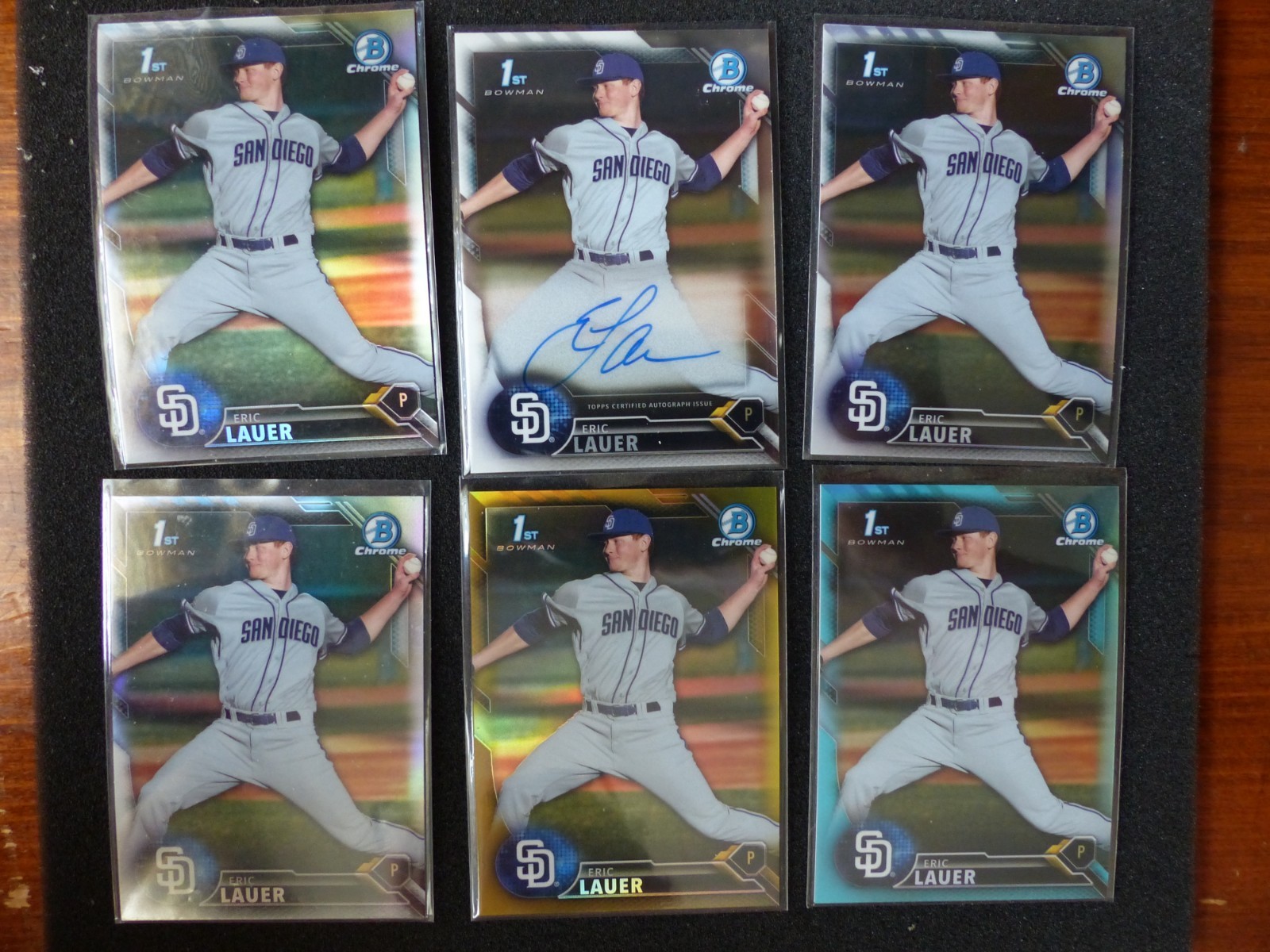 Eric Lauer 2016 1st Bowman Chrome Auto. Refractors: Sky Blue. Gold. 42/50 BDC-57