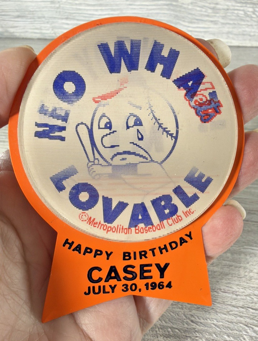 Vtg 1964 Casey Stengel New York Mets Pin Happy Birthday Shea Mr Met Lenticular