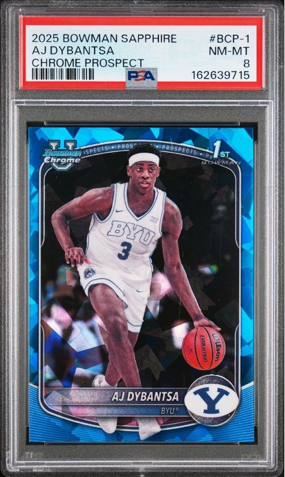AJ DYBANTSA 2025-26 BOWMAN CHROME 1ST SAPPHIRE REFRACTOR PSA 8