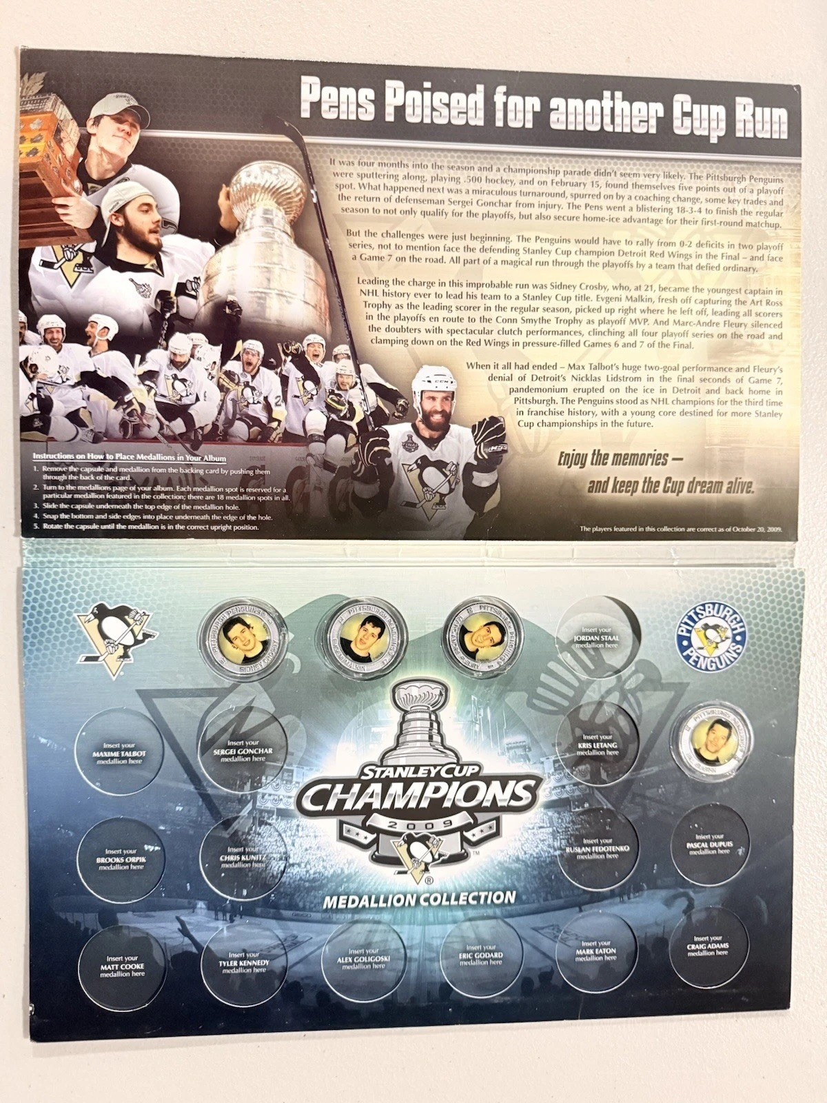 2009 TRIB Total Media Stanley Cup Medallion Set – Penguins – 4 Cards