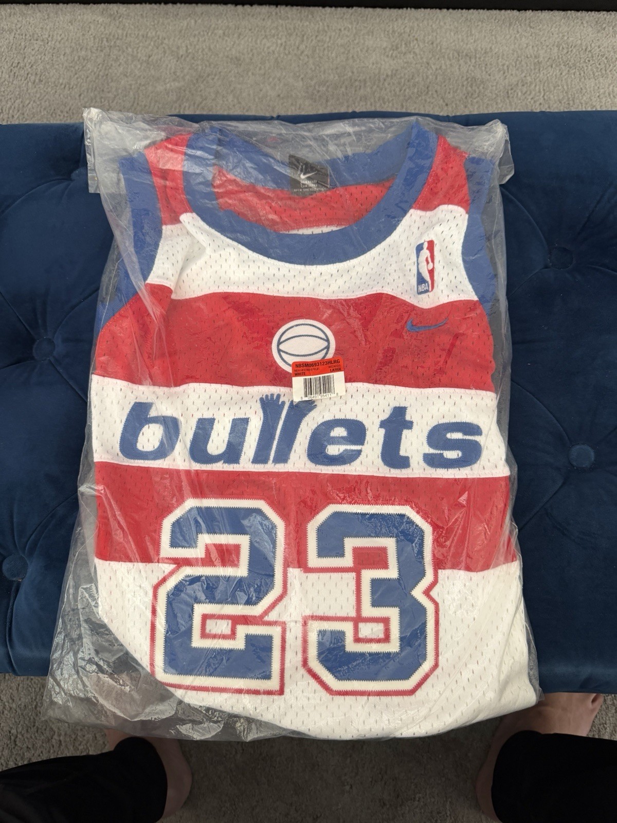 Very Rare New Nike Michael Jordan Bullets Jersey Size LargHardwood Wizards Bulls