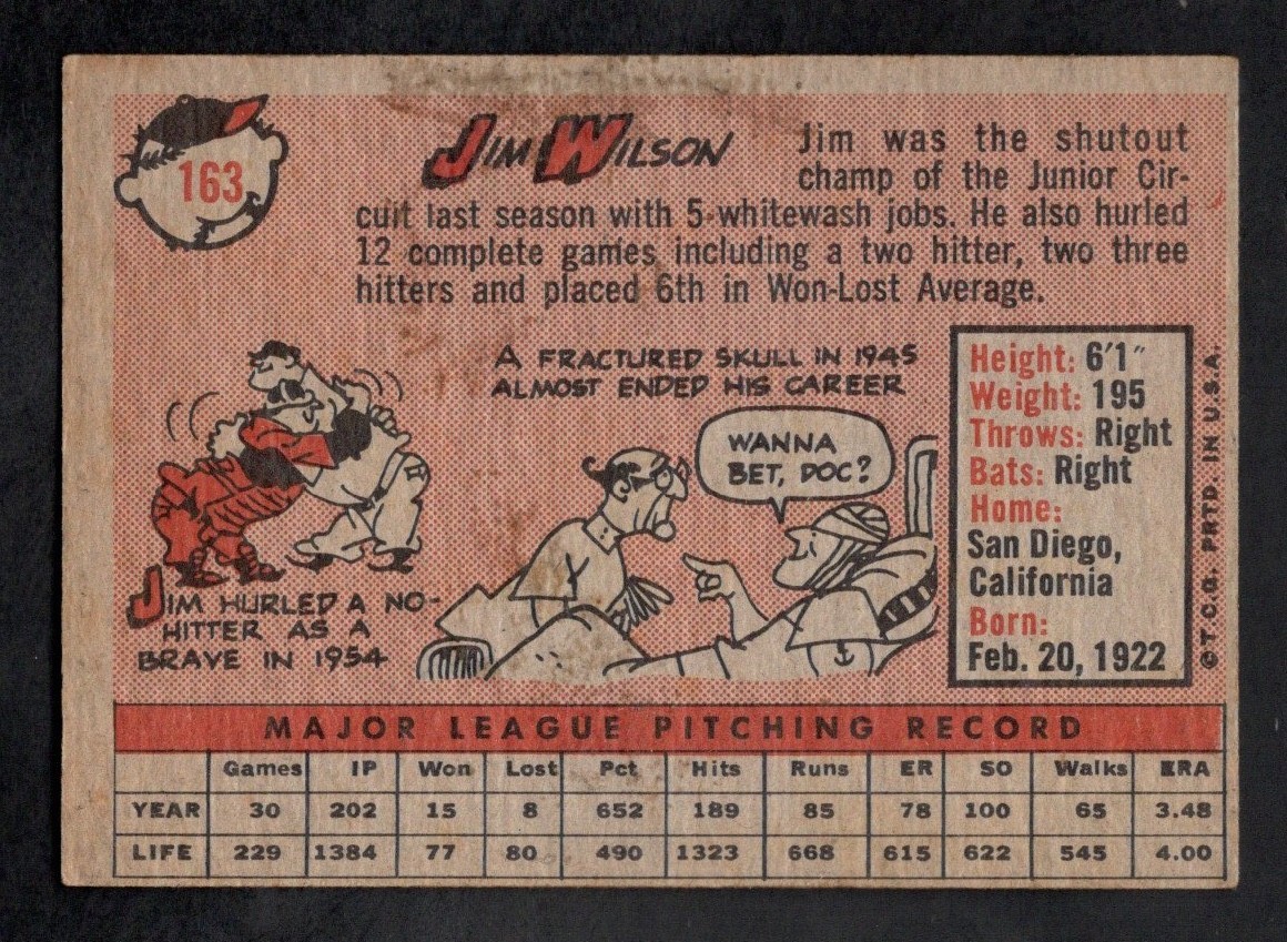 1958 Topps Baseball Card #163 Jim Wilson Chicago White Sox EX+