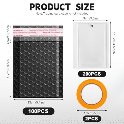 302 Pcs Trading Card Shipping Protector Set – 200 Precut Inserts, 100 Bubble Mai