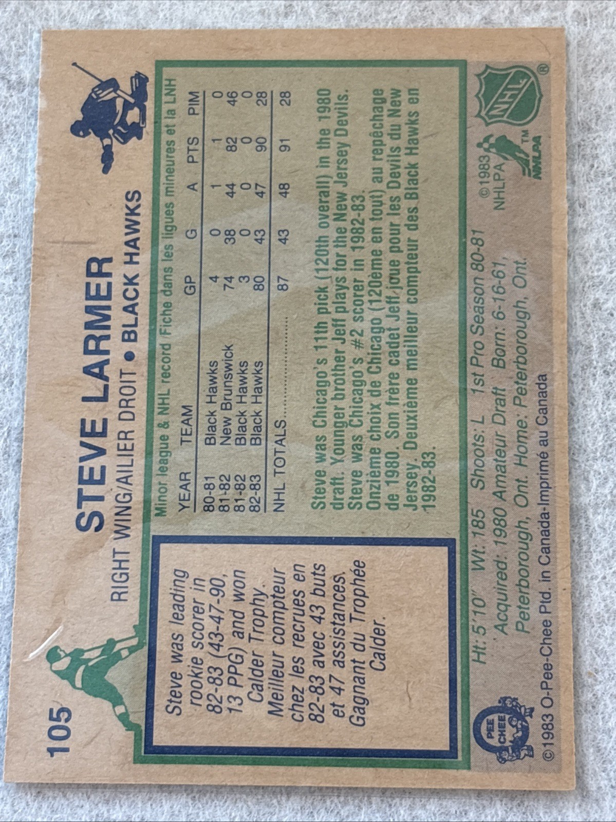 1983-84 O-Pee-Chee – Steve Larmer #105 (RC)