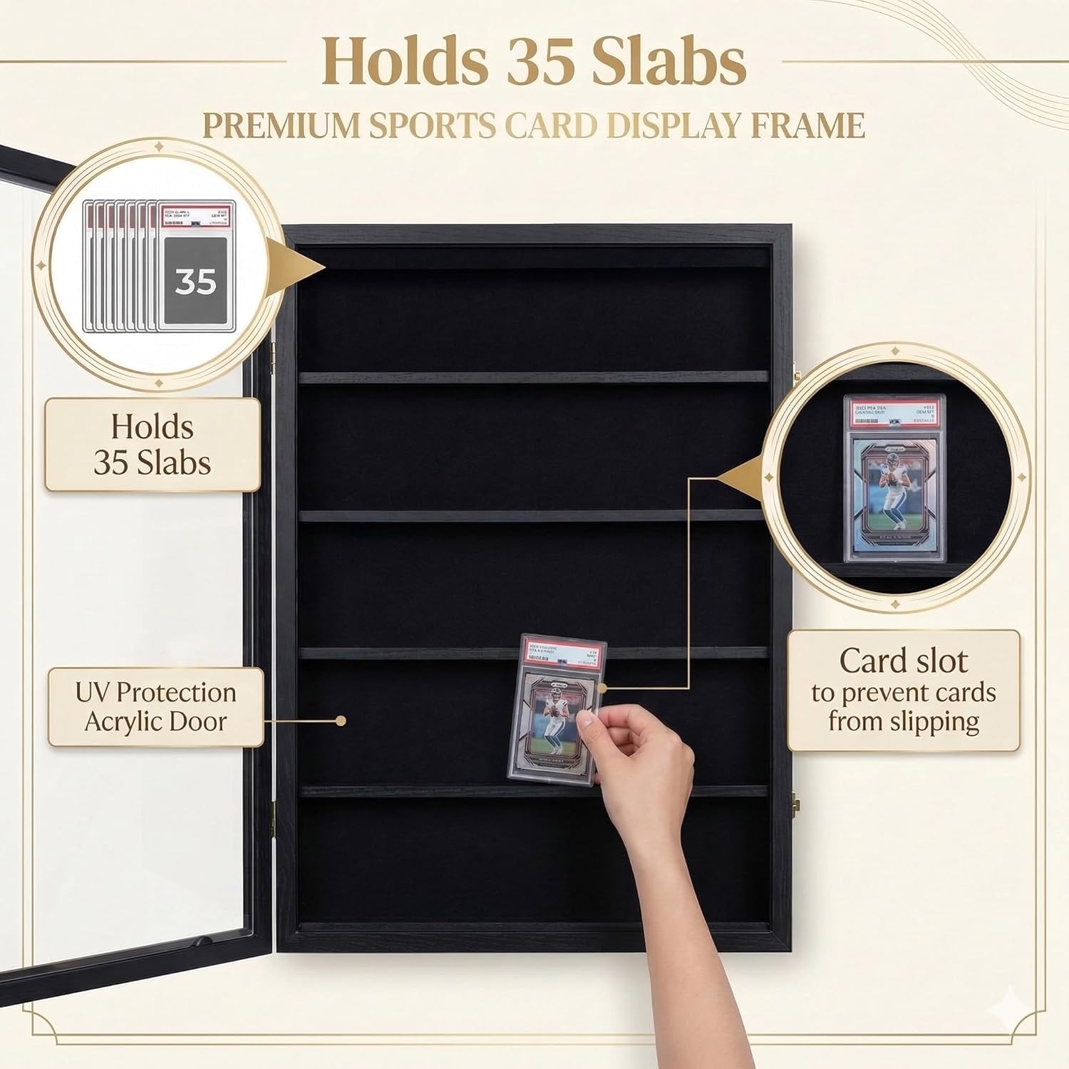 35 Baseball Card Display Case – Graded Sports Card Display Frame Metal Clasp & U