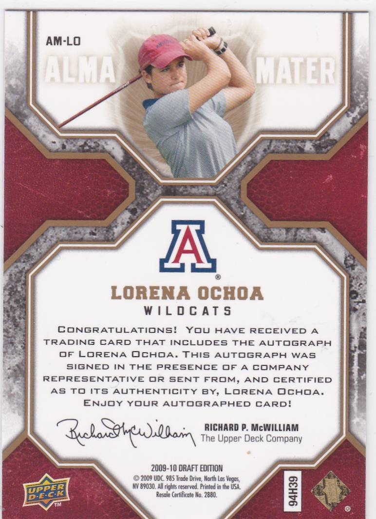 2009-10 Upper Deck Draft Edition Alma Mater Auto /99 Lorena Ochoa #AM-LO Auto