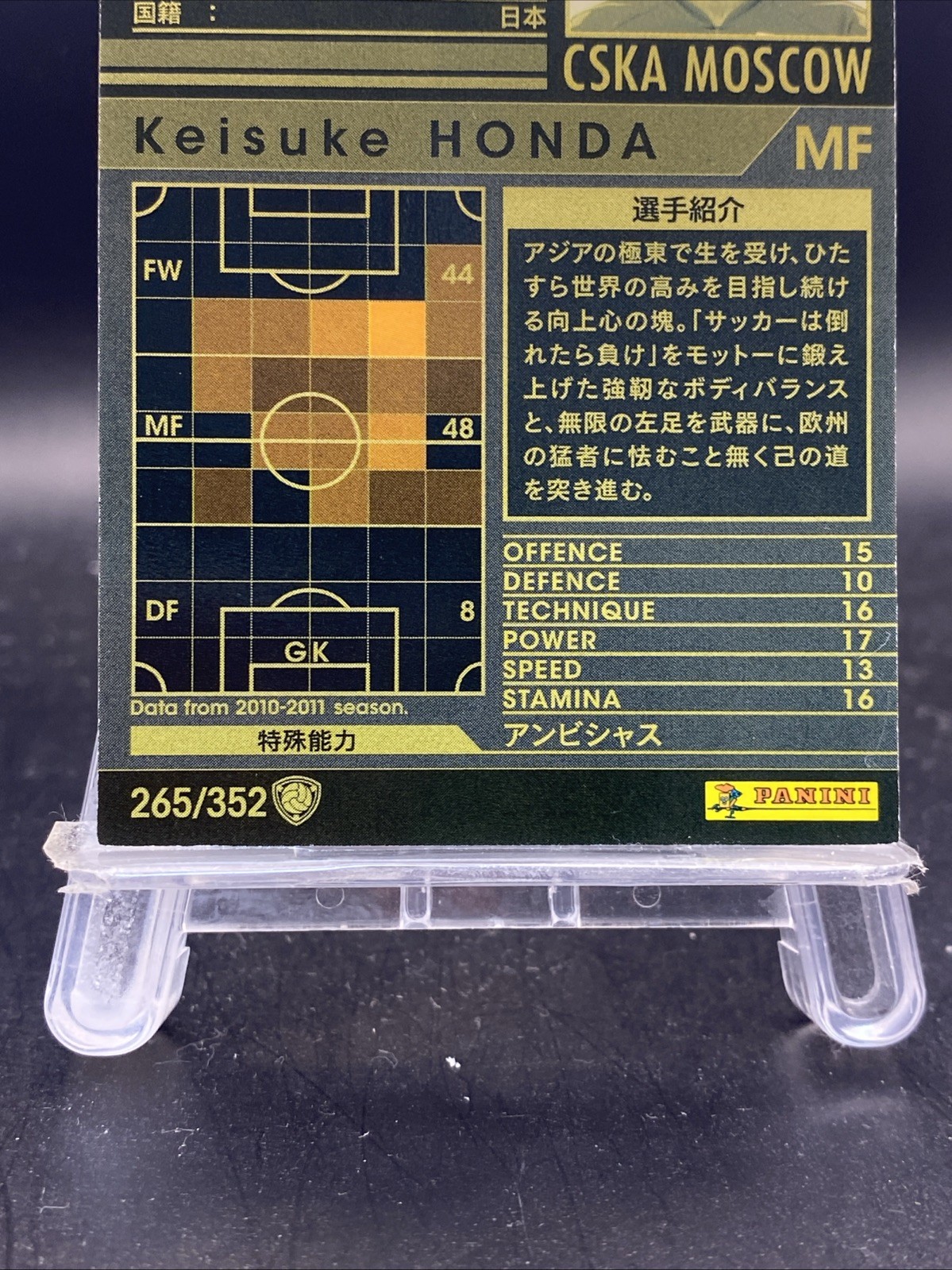 Keisuke Honda Panini WCCF 2010-2011 CSKA Moscow Special Japanese SEGA 265/352