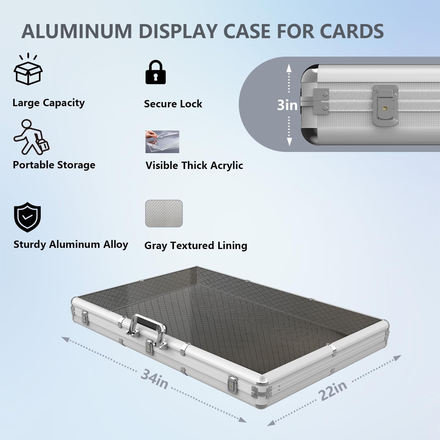 Card Display Case Large Aluminum 34″ L x 22″ W, Lockable Trading Card Case with