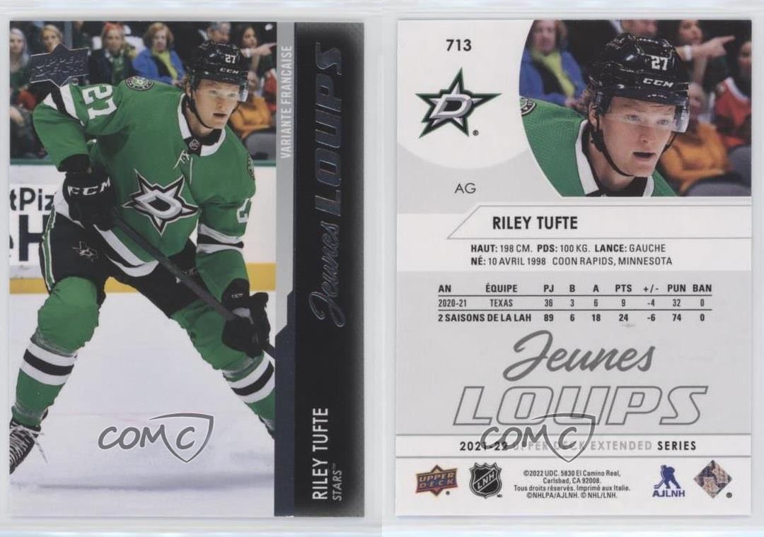 2021-22 Upper Deck Extended Series Young Guns French Riley Tufte #713 14sr