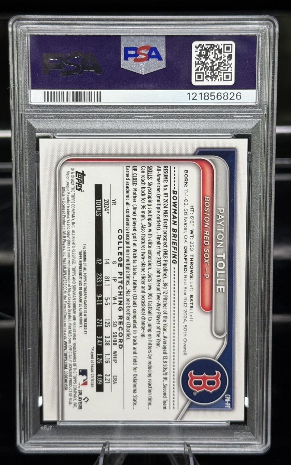 2024 Bowman Chrome Payton Tolle 1st Bowman Rookie Auto Green Lava Limited /99