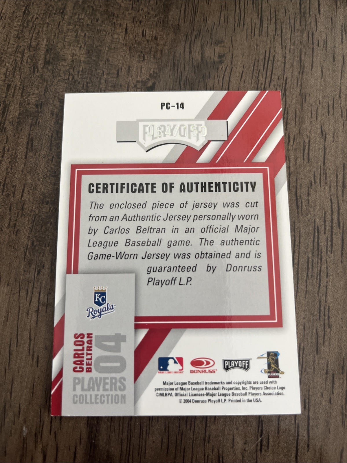 2004 Donruss Studio – Players Collection Relics Carlos Beltran #PC-14 /150