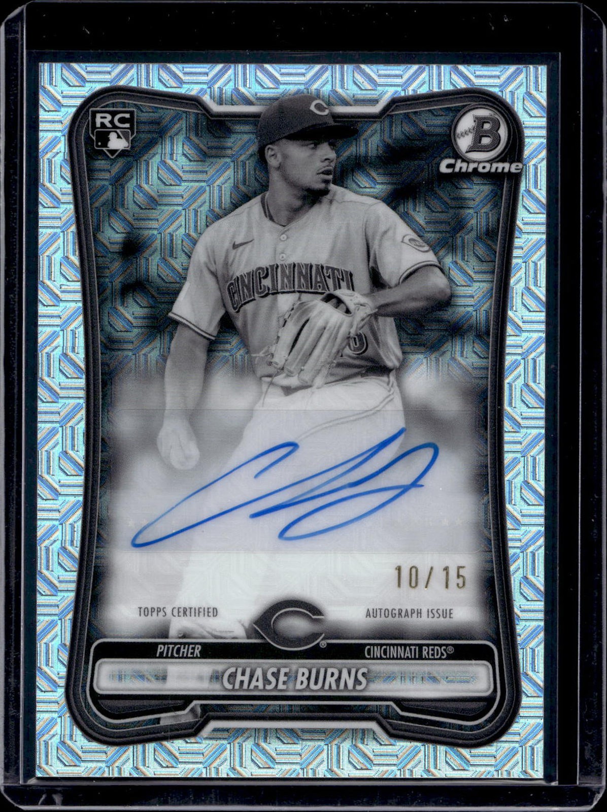2026 Bowman Mega Chase Burns Black White Mojo Auto /15 RC Reds RMA-CB