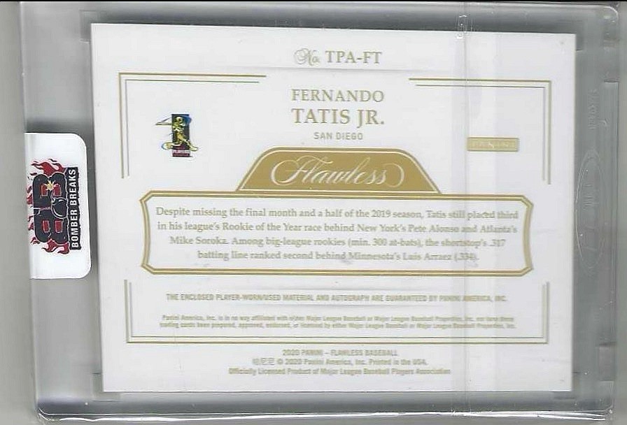 2020 Panini Flawless Fernando Tatis Jr Auto Triple Button /5 San Diego Padres