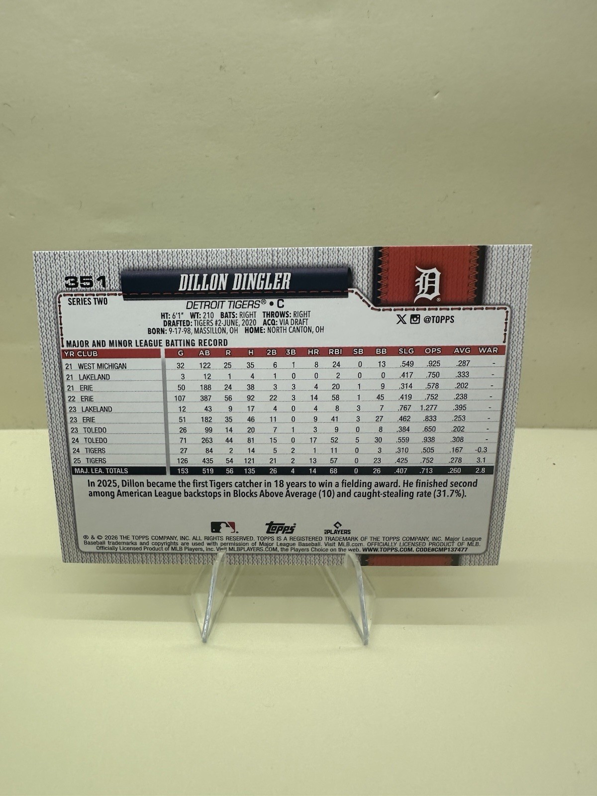 2026 Topps MLB Series 2 – Dillon Dingler #351 Rainbow Foil