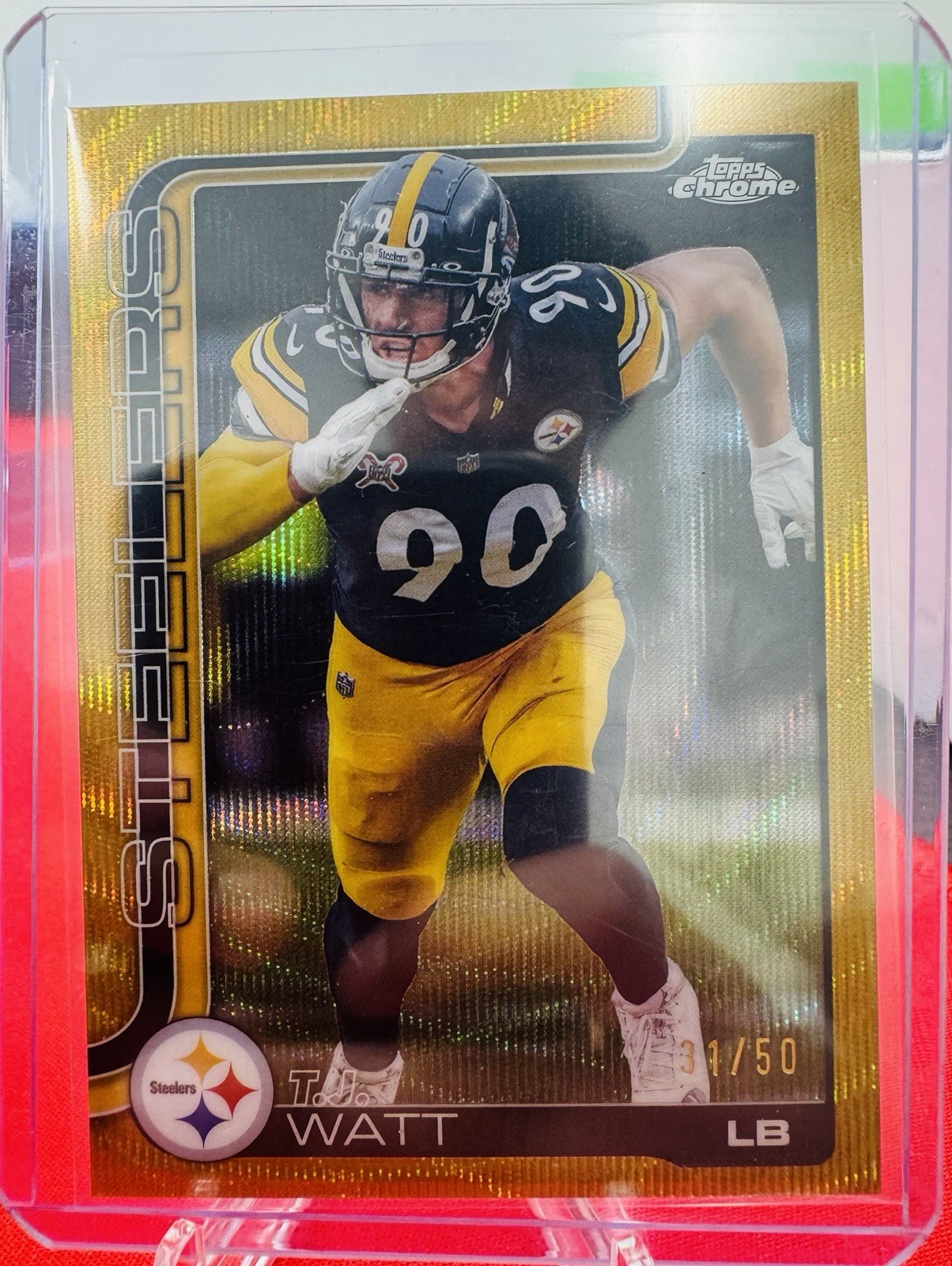 2025 Topps Chrome TJ Watt Gold Wave Refractor 31/50 #258 Steelers Color Match