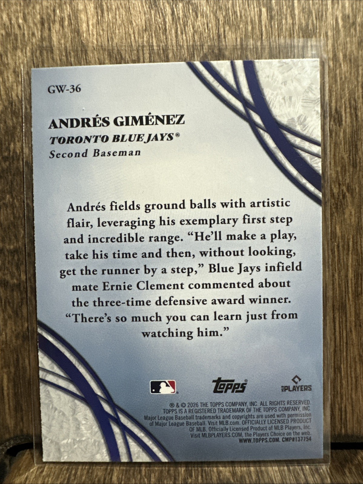 2026 Topps Series 2 Andres Gimenez Glove Work #GW-36 Toronto Blue Jays