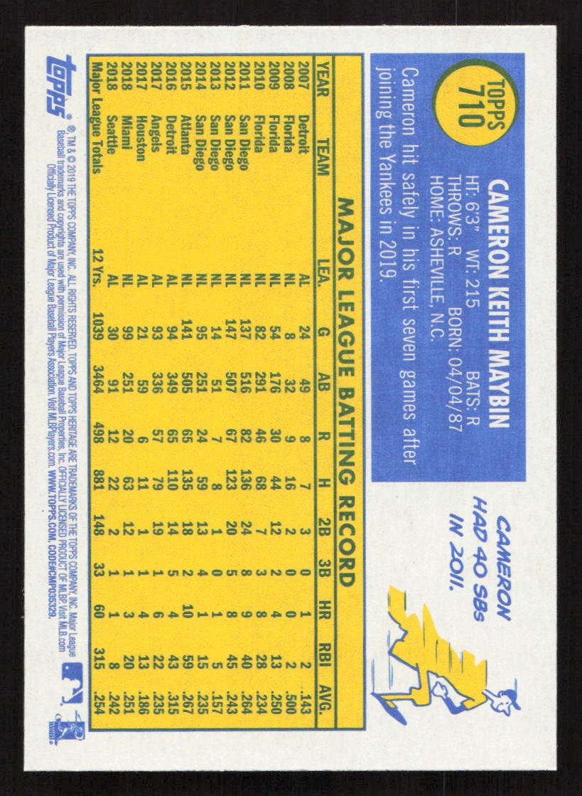 2019 Topps Heritage Cameron Maybin #710 Card