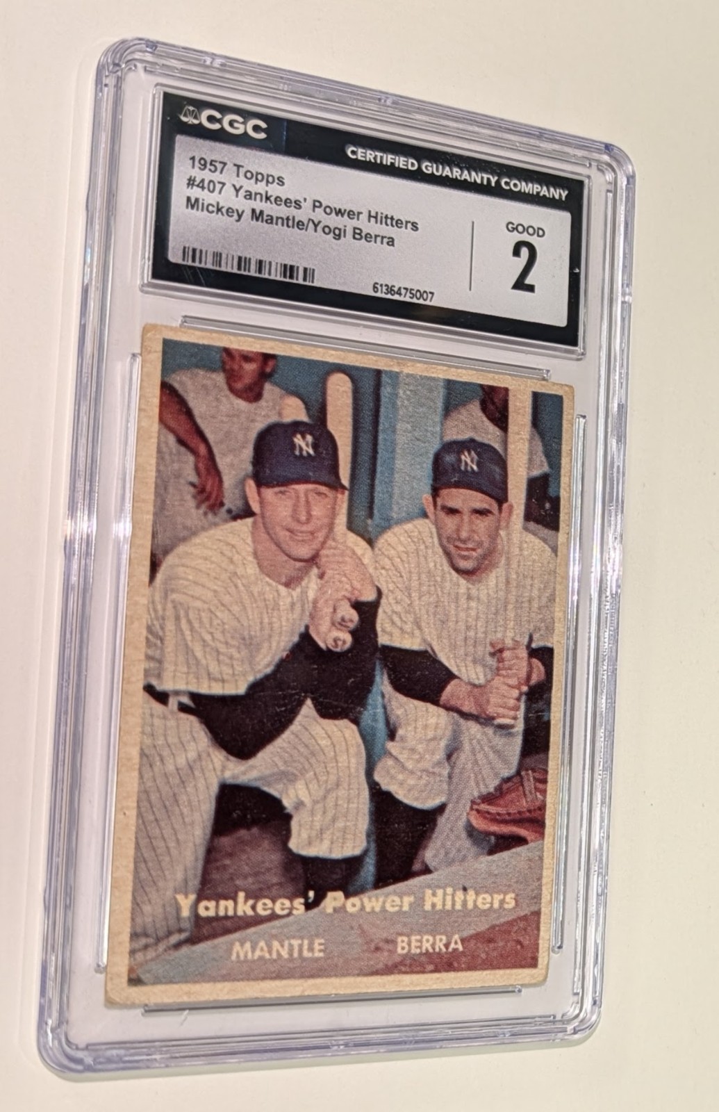 1957 Topps #407 Mickey Mantle Yogi Berra Yankees’ Power Hitters CGC 2 Good