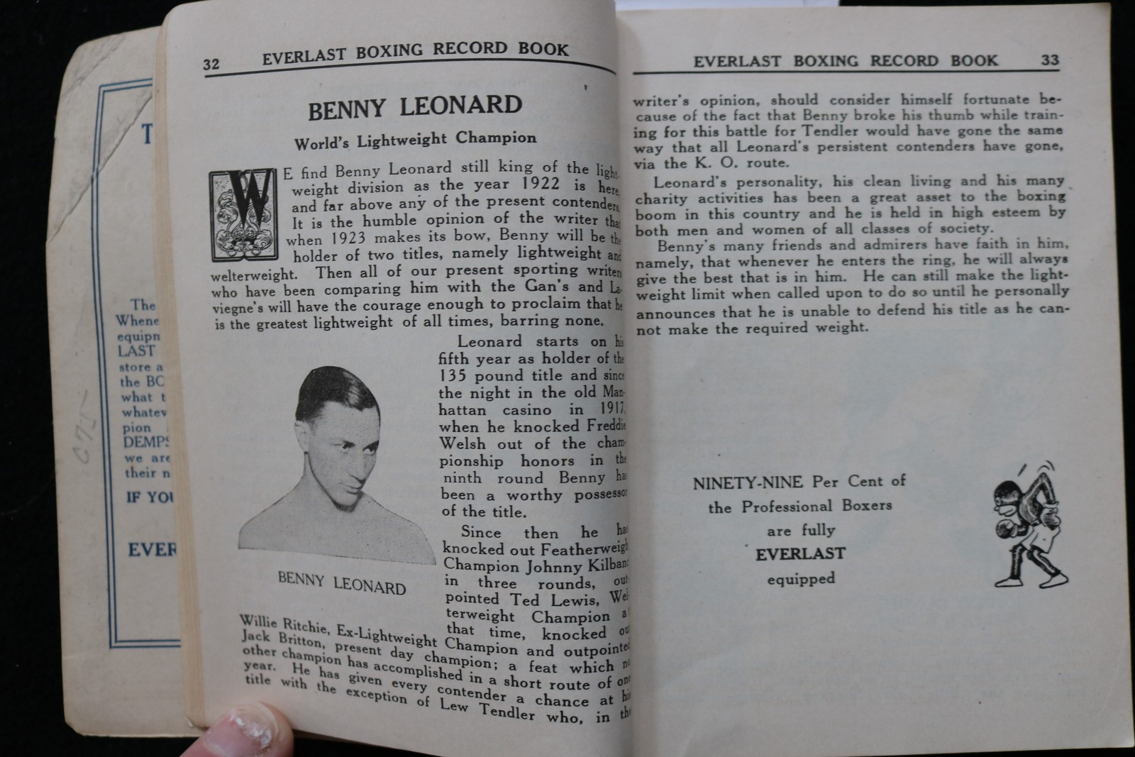 1922 EVERLAST BOXING RECORD AND BLUE BOOK SOFTCOVER BOOK – JACK DEMPSEY – K 3835