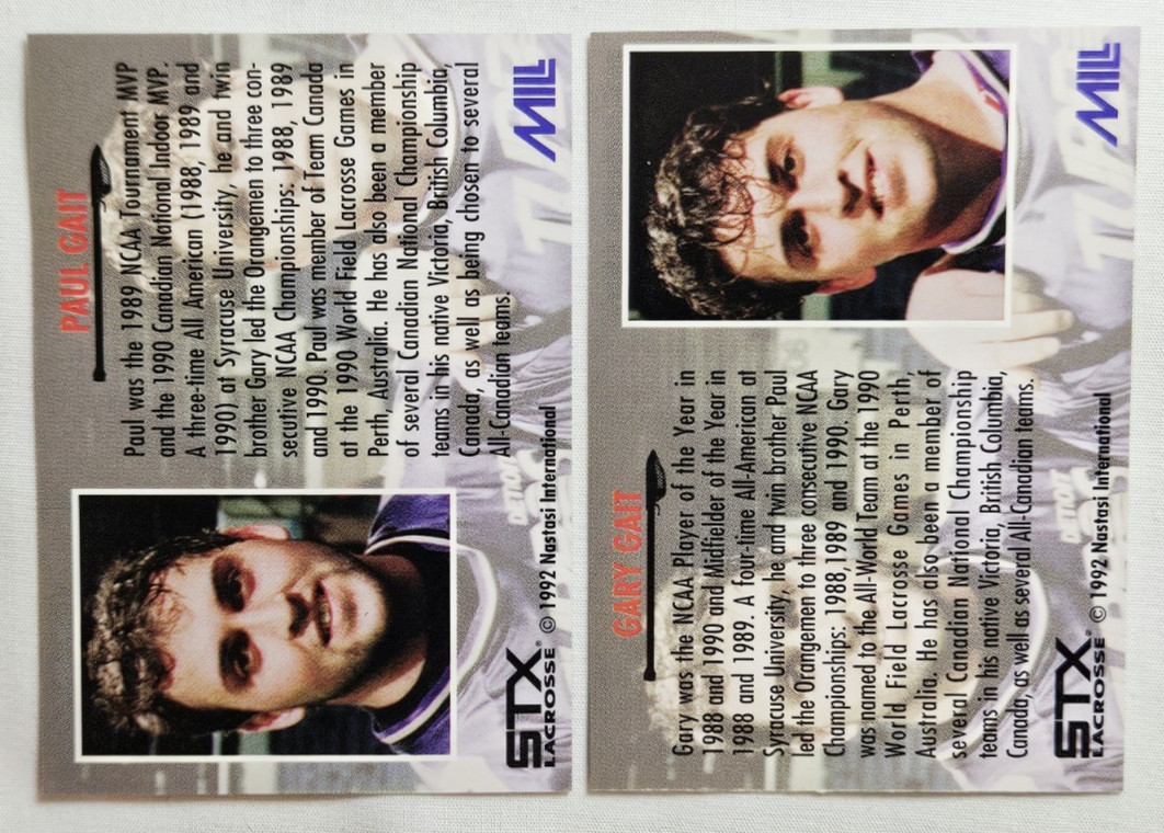 1992-1993 STX Nastasi Mill LaCrosse Paul & Gary Gait Rookie Card Lot RC GOAT