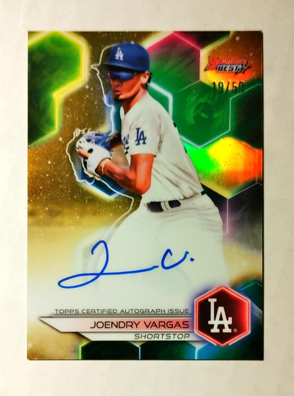 Joendry Vargas 2023 Bowman’s Best AUTO Prospect GOLD REFRACTOR 19/50 z1