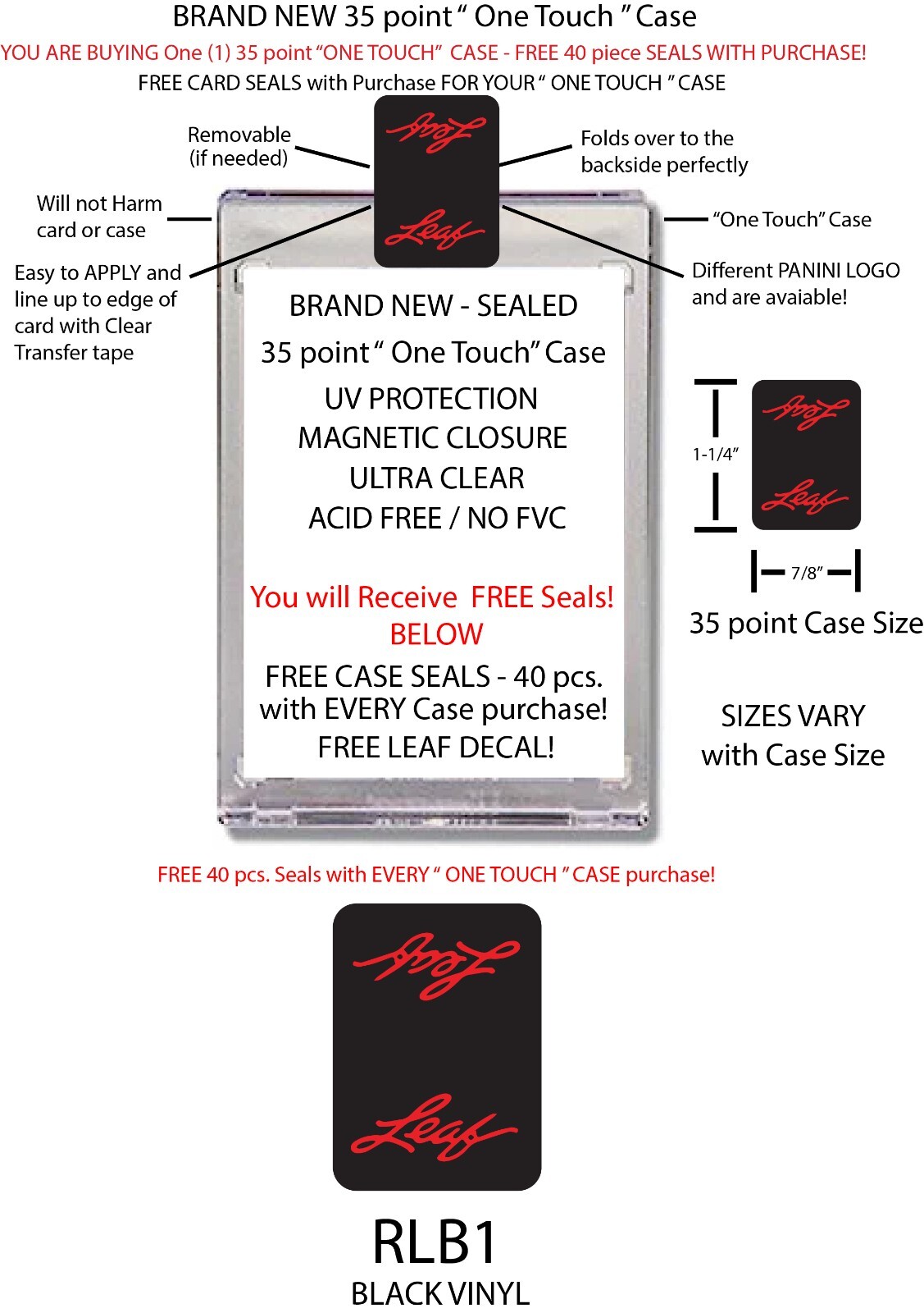One-Touch Magnetic Sticker 35 pt. LEAF RED BLACK SEALS LEAF CARDS FREE DECALS!