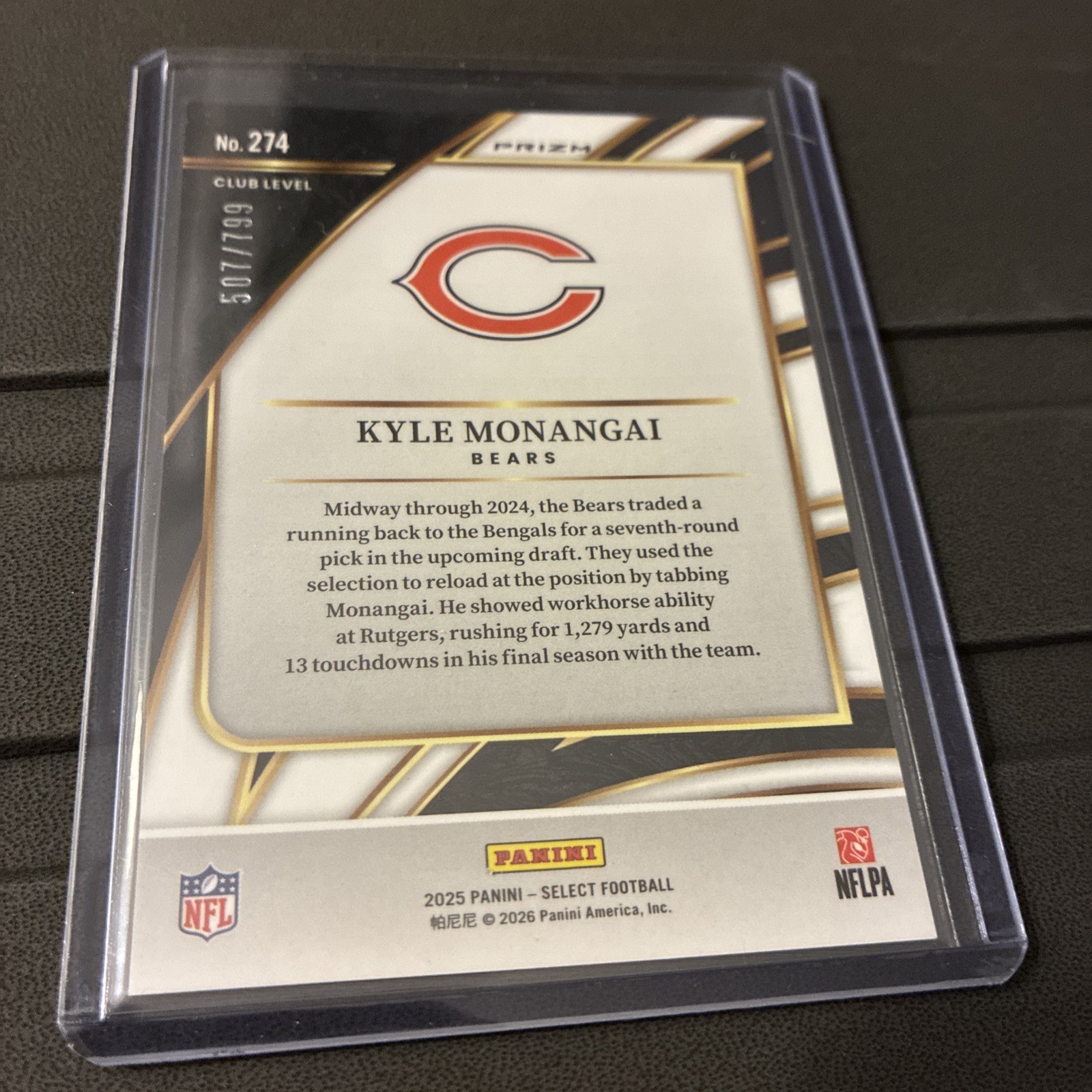 2025 Panini Select – Club Level Kyle Monangai #274 White Shock Prizm /799 (RC)