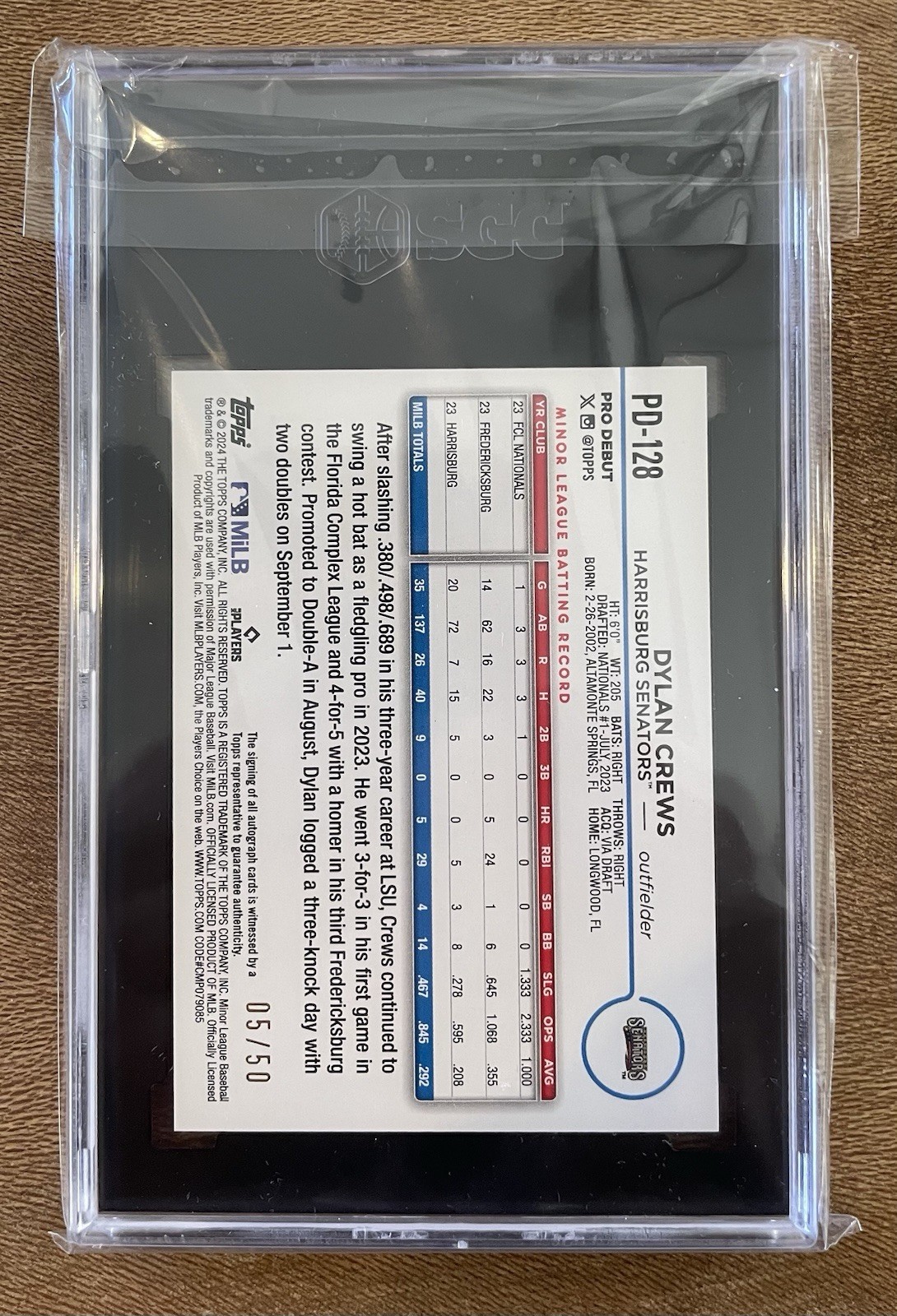 2024 Topps Pro Debut #PD-128 Dylan Crews Gold Foil Auto /50 SGC 10