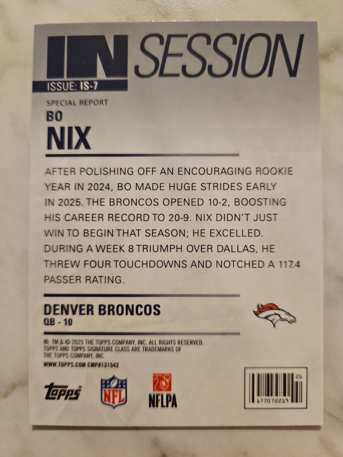 2025 Topps Signature Class Bo Nix #IS-7 IN SESSION Broncos QB SHIPS ASAP