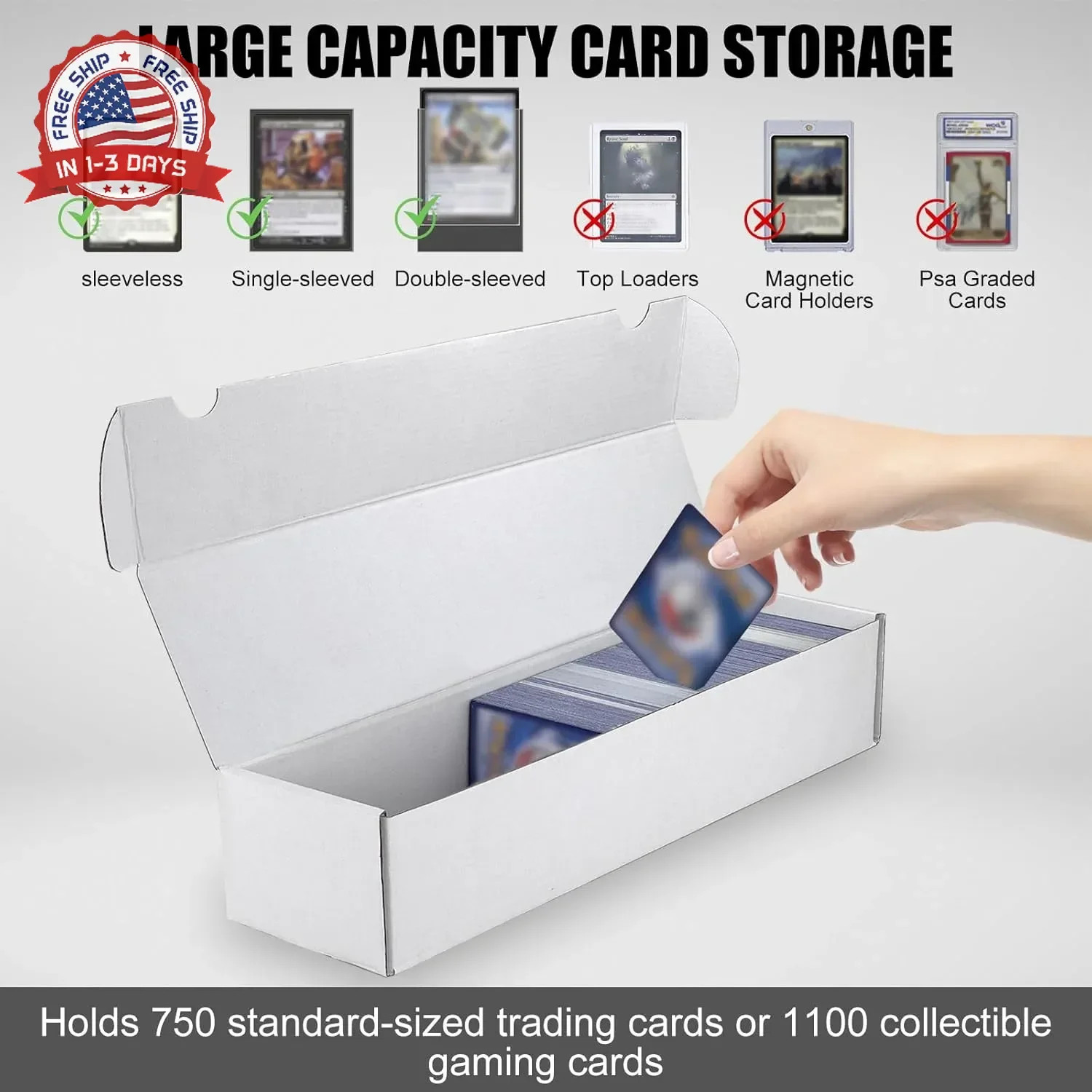 Trading Card Storage Box, 10-Pack 1100 Count White Corrugated Cardboard Bulk Spo