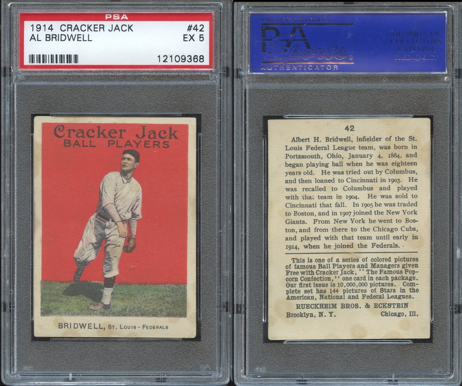 1914 Cracker Jack #42 Al Bridwell ~~ PSA 5 EX HIGH GRADE SHARP ~~ St. Louis [pc]