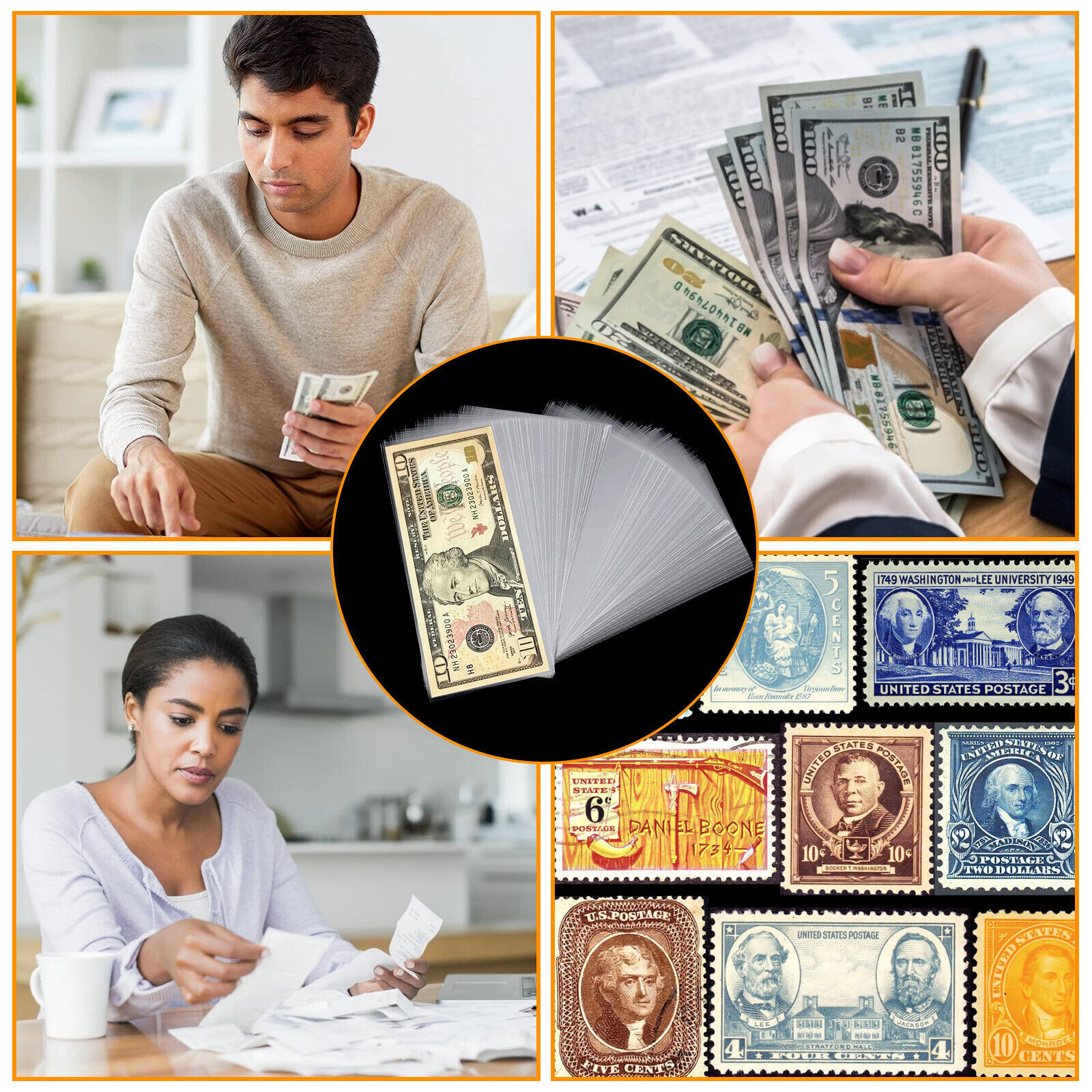 200-1000pcs Money Bag Storage Protect Currency Banknotes Clear Soft Sleeves