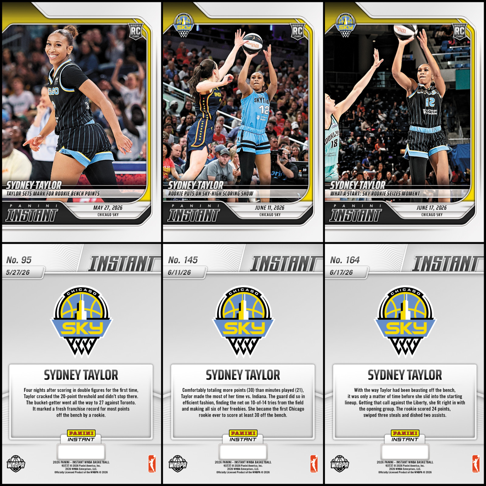 (3) 2026 Panini Instant WNBA Sydney Taylor ROOKIE CARDS SP Sky #95 #145 #164 RC