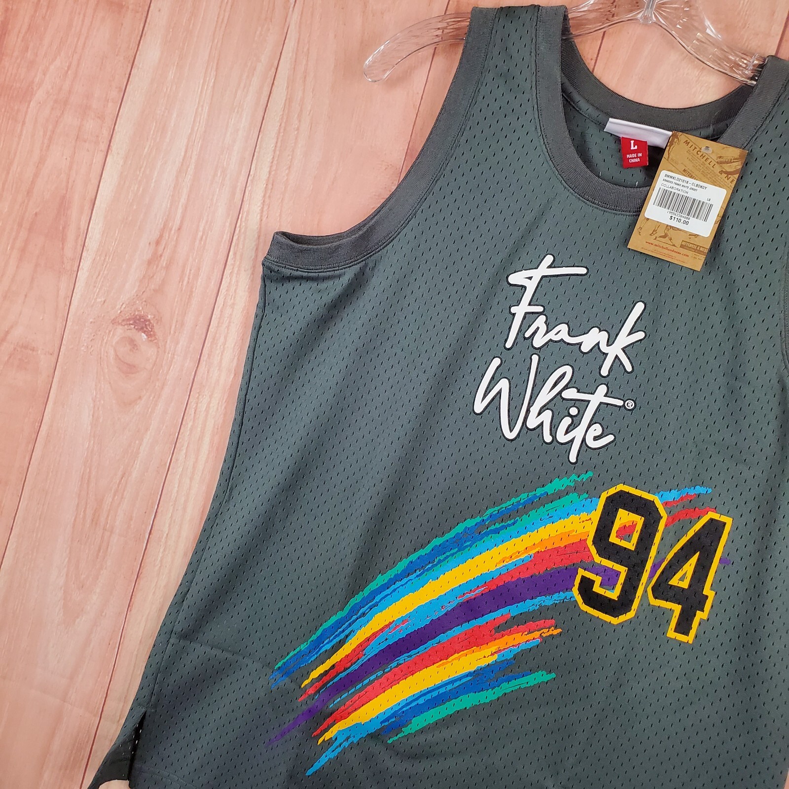 Mitchell & Ness Mens Tank Jersey Large Gray Polyester Sleeveless Frank White