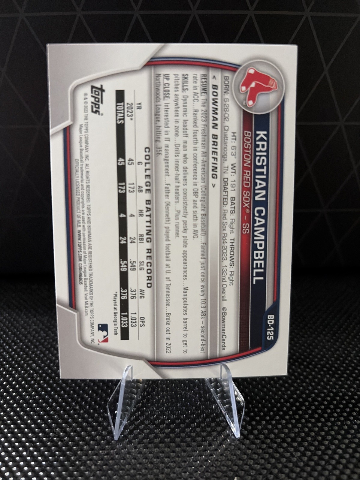 2023 Bowman Draft Baseball – 1st Bowman – Kristian Campbell – Red Sox
