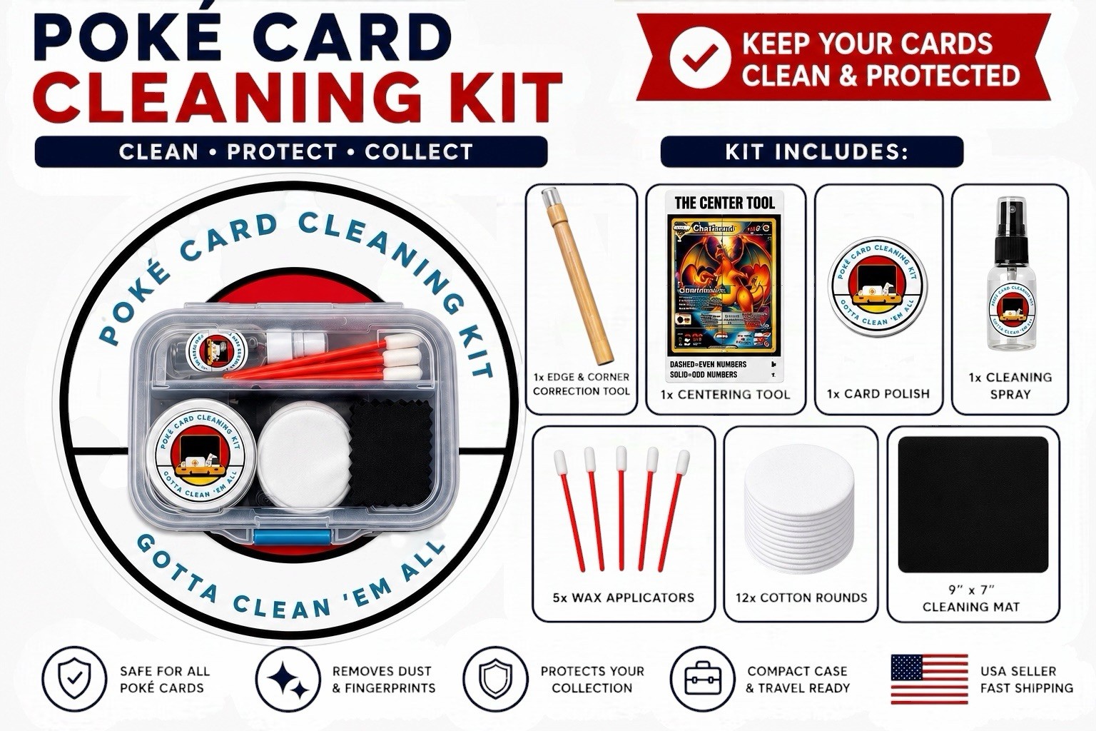 Pokemon Card Cleaning Kit Spray Polish Grading Restoration Tool Card Care Panini