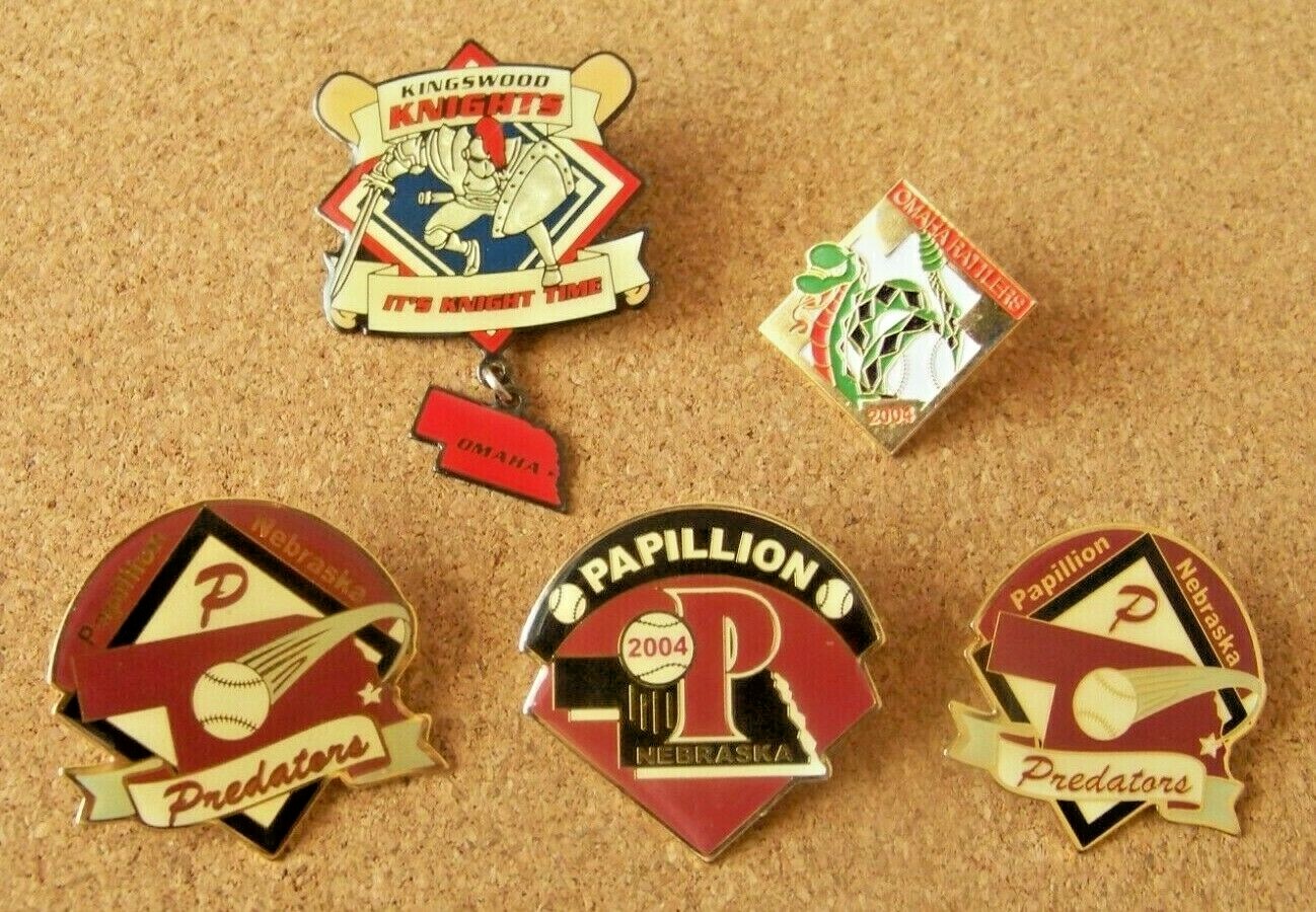 5 Nebraska baseball pins unknown leagues possible Little Softball Minor, etc.
