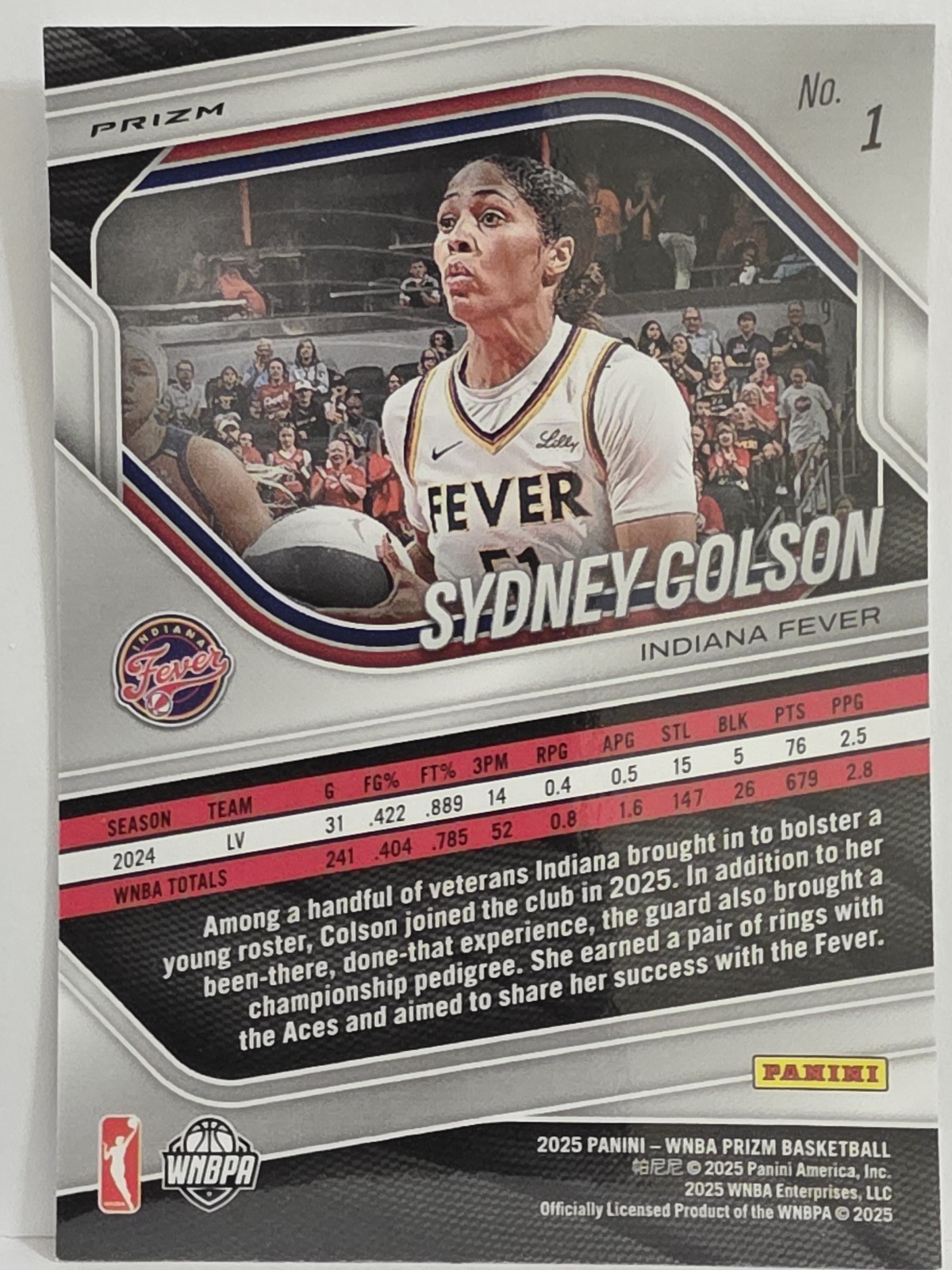 2025 Panini Prizm WNBA #1 Sydney Colson Swirl Prizms