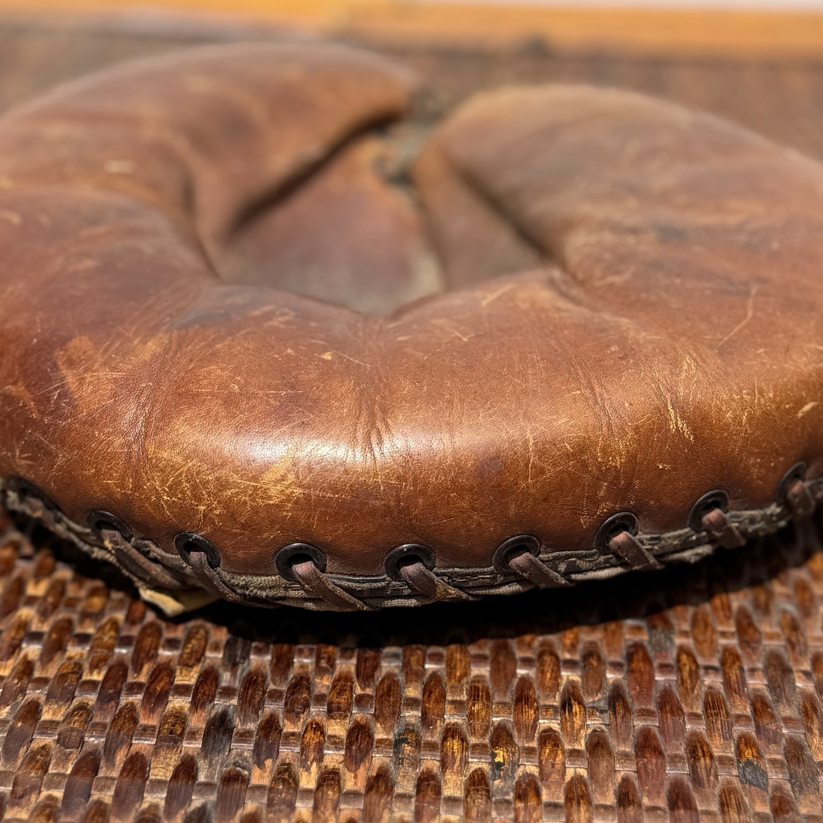 Vintage Leather Baseball Catcher’s Mitt Glove Brown, Name Marked John L. Kram