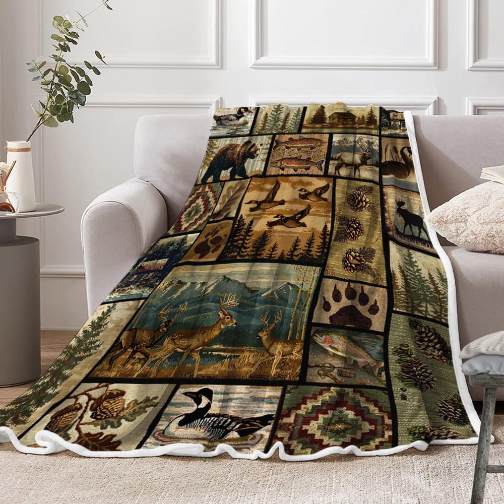 Rustic Lodge Throw Brown Blankets, Farmhouse Country 60″L x 50″W,