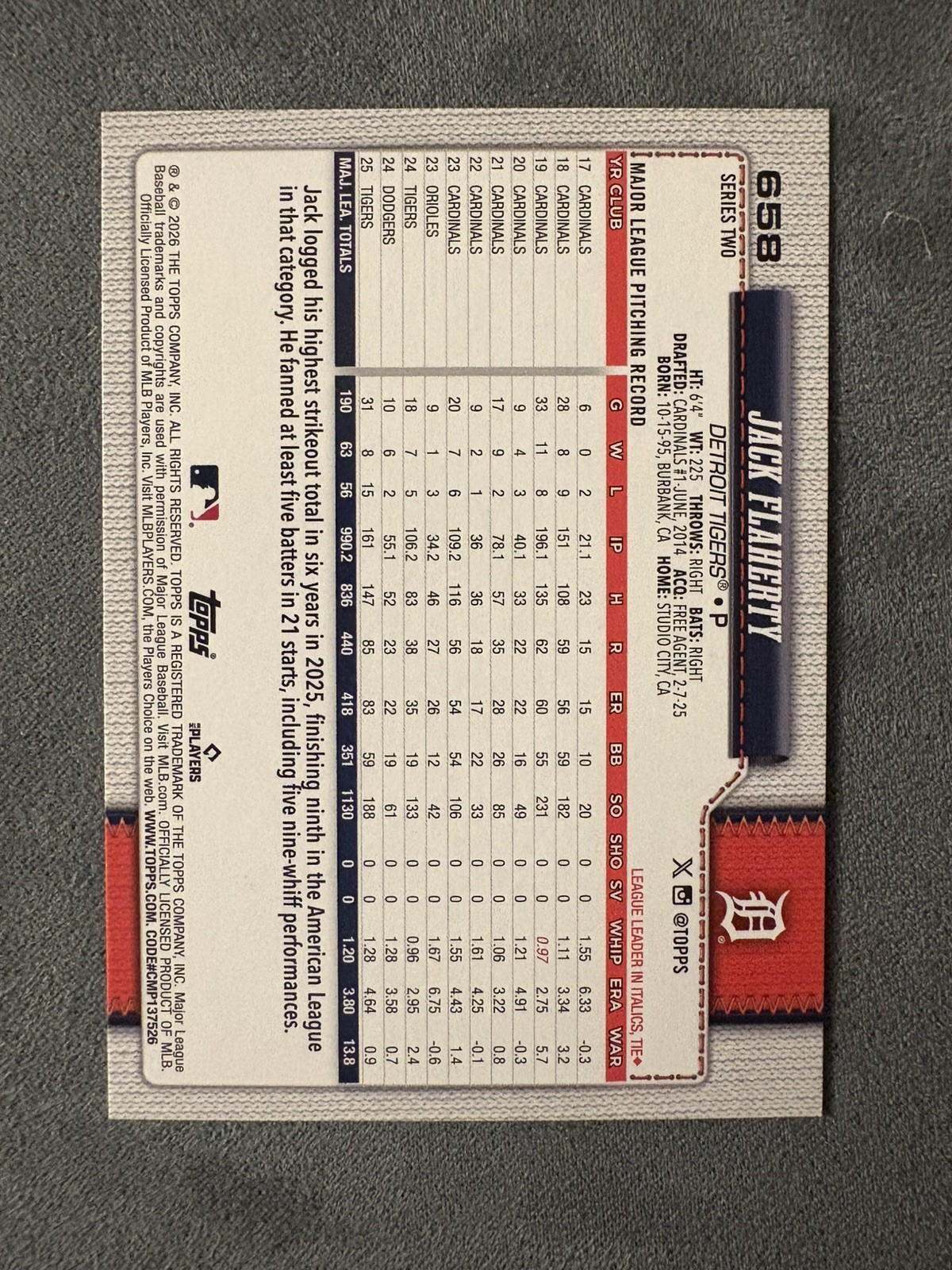 2026 Topps Series 2 Jack Flaherty Holiday Foil #658 Detroit Tigers