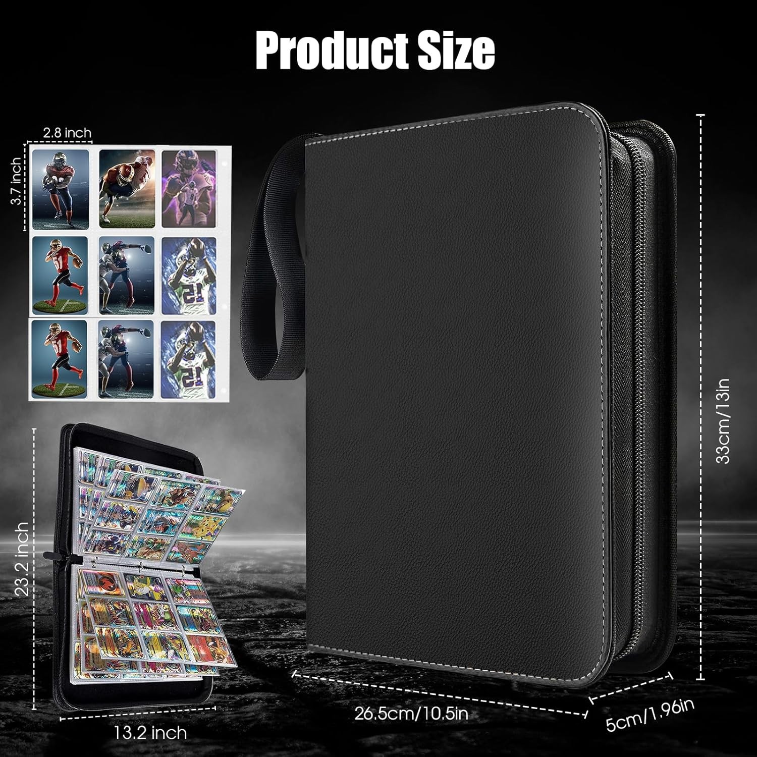 900 Card Pocket Binder with Zipper 9 Pocket Trading Cards Album Folder Black US