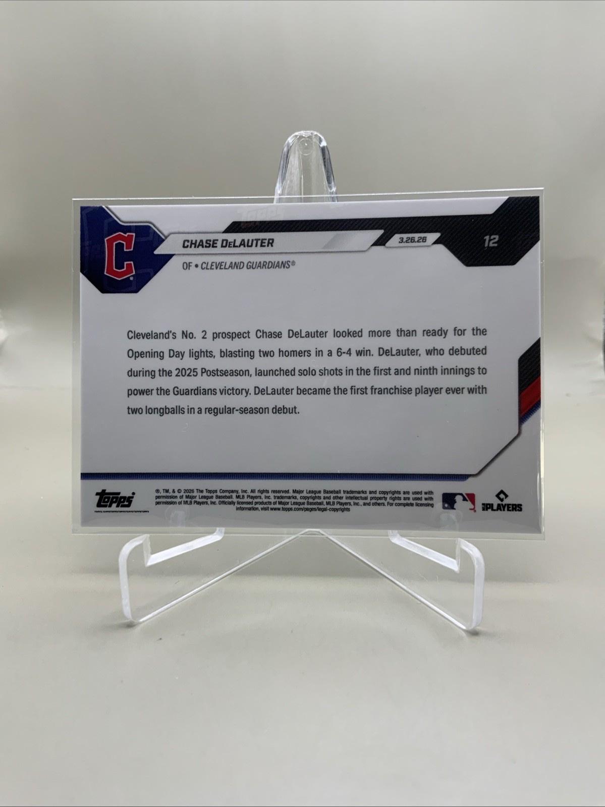 2026 Topps NOW MLB – #12 Chase DeLauter (RC) 2-HR Regular Season Debut *In Hand