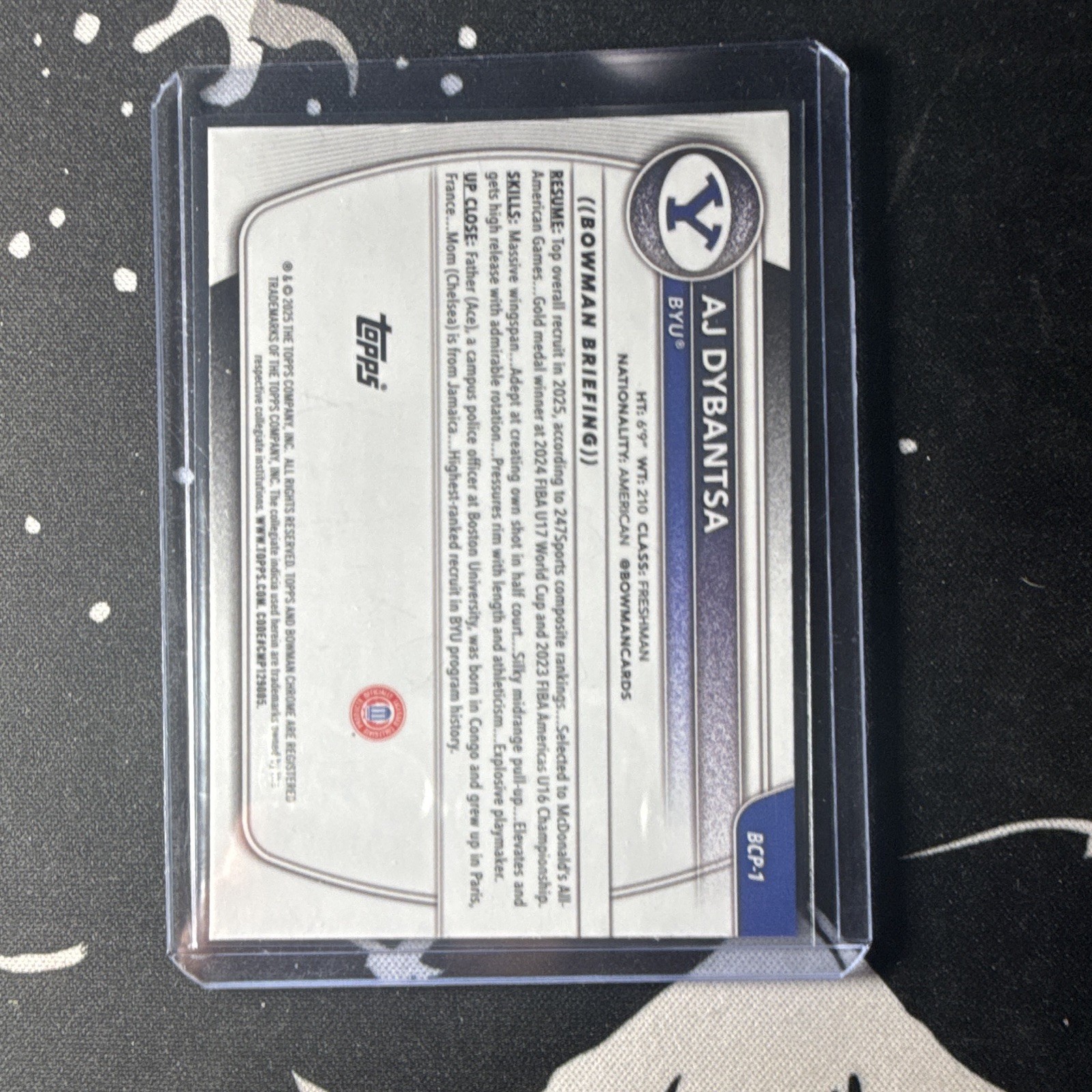 Topps 2025-26 Bowman Chrome Prospects AJ Dybantsa BCP-1 RC Mojo Refractor BYU
